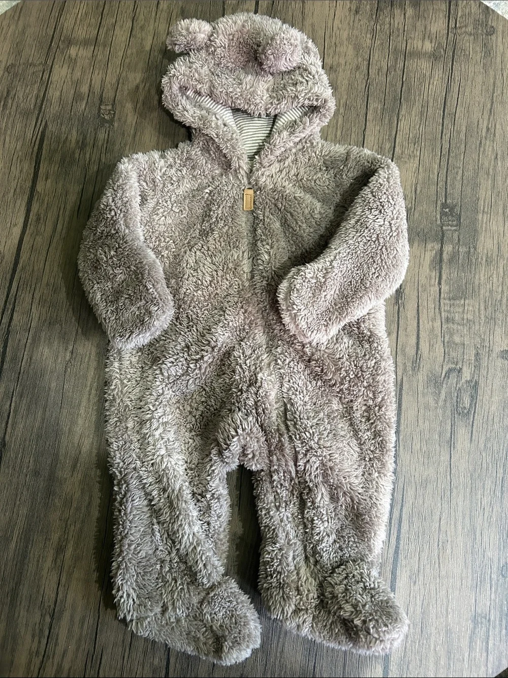 Carter’s Unisex Cozy Plush Hooded One-Piece in Light Taupe  size 3M
